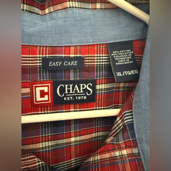 Chaps Button Down Long Sleeve Collared Shirt Men’s SZ XL Red Plaid Easy Care - Picture 2 of 8